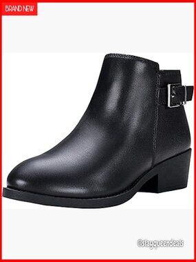 Leather Ankle Boots Western Chunky Low Heel Zipper Arch Support